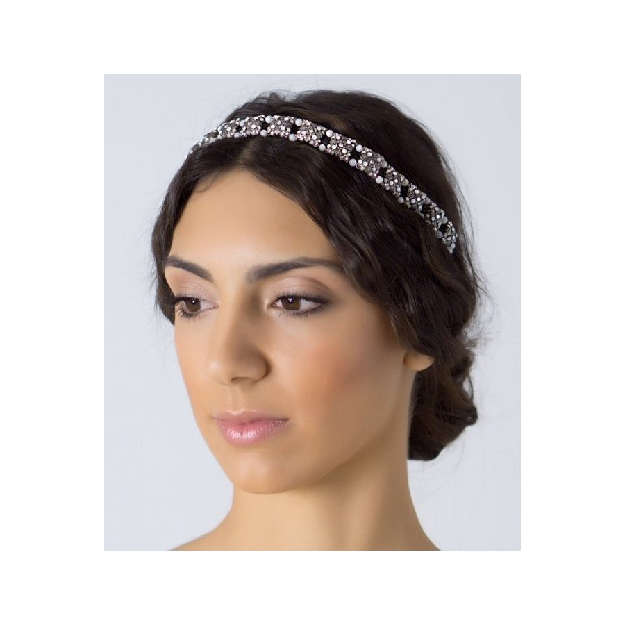 Diadema de novia fina con perlitas blancas