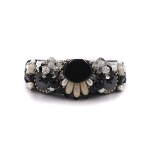 Diadema de pedrería negra con fornitura plata