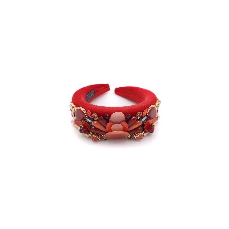 Diadema de pedrería tonos rojizos