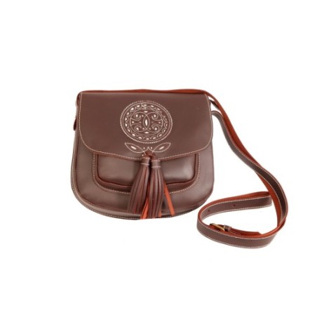 Bolso de piel color Engrasado con fondo Blanco con borlas Valverde