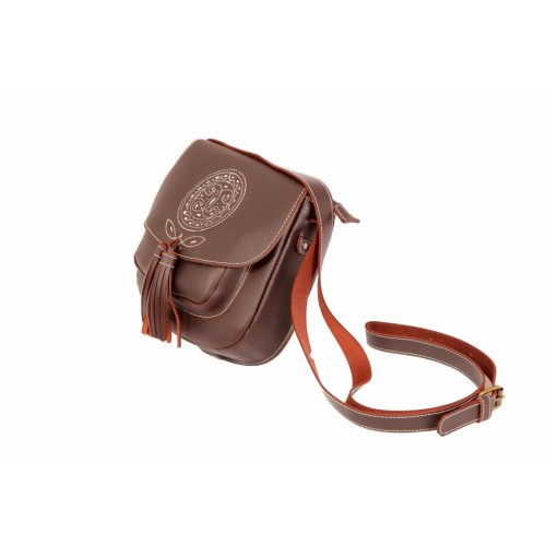 Bolso de piel color Engrasado con fondo Blanco con borlas Valverde