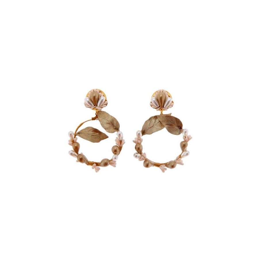 Pendientes de novia de aro con perlas de nácar y porcelana en blanco y dorado
