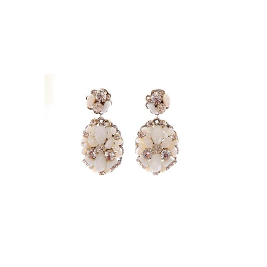 Pendientes de novia de lágrima ovalada con perlas naturales y cristal facetado