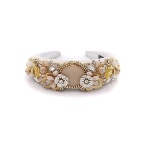 Diadema de pedrería tonos crudos y dorado