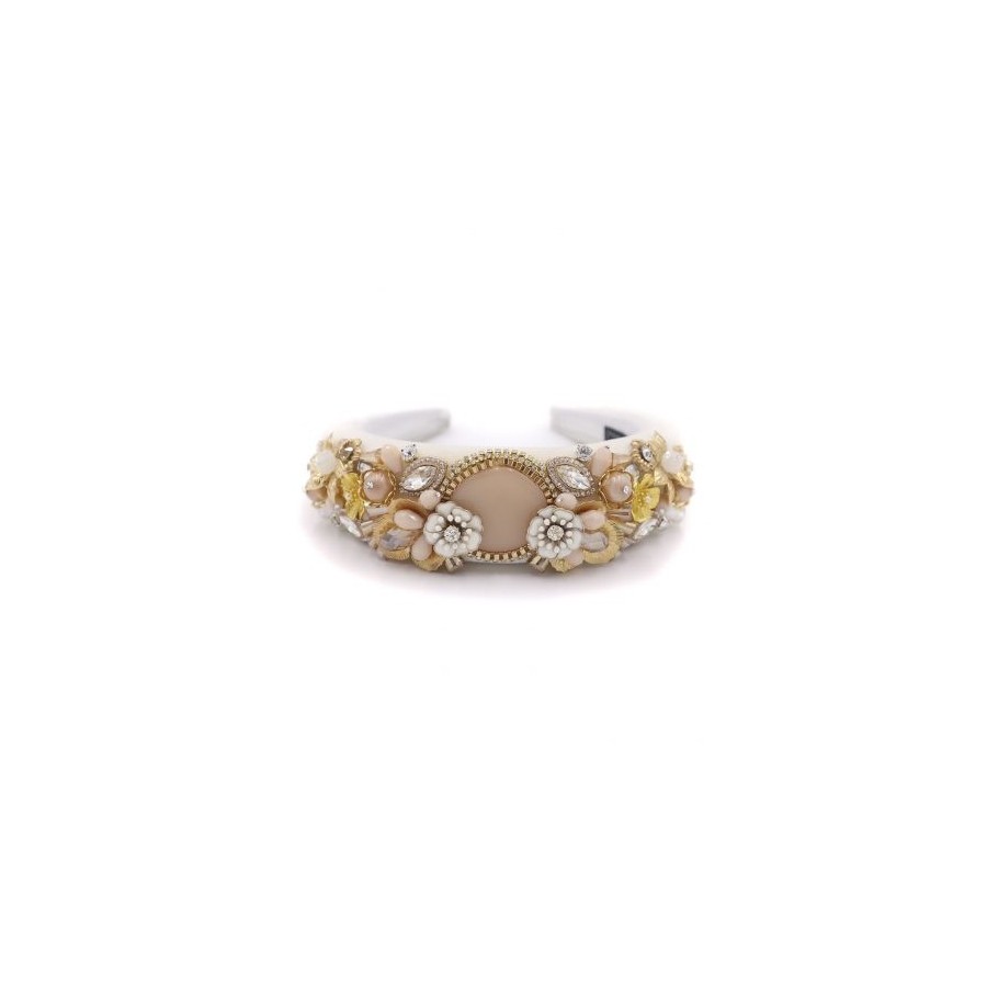 Diadema de pedrería tonos crudos y dorado